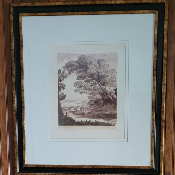 Framed Landscape Art Print in Brown and Gold - Picture 1 of 7